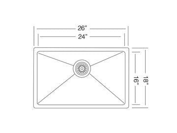 26 inch Stainless Steel Undermount Single Bowl Matte Black Kitchen Sink - Pro 26 Black - Sink Depot